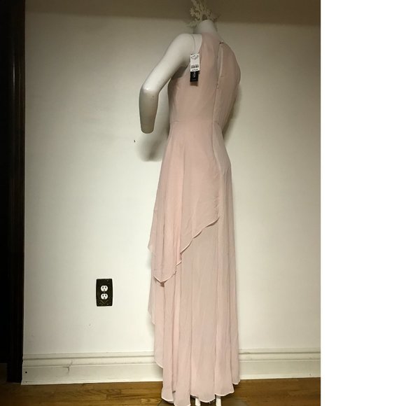 Le Chateau Dusty Rose Blush Pink Wedding Asymmetrical Gown Maxi Dress NWT - Picture 2 of 5